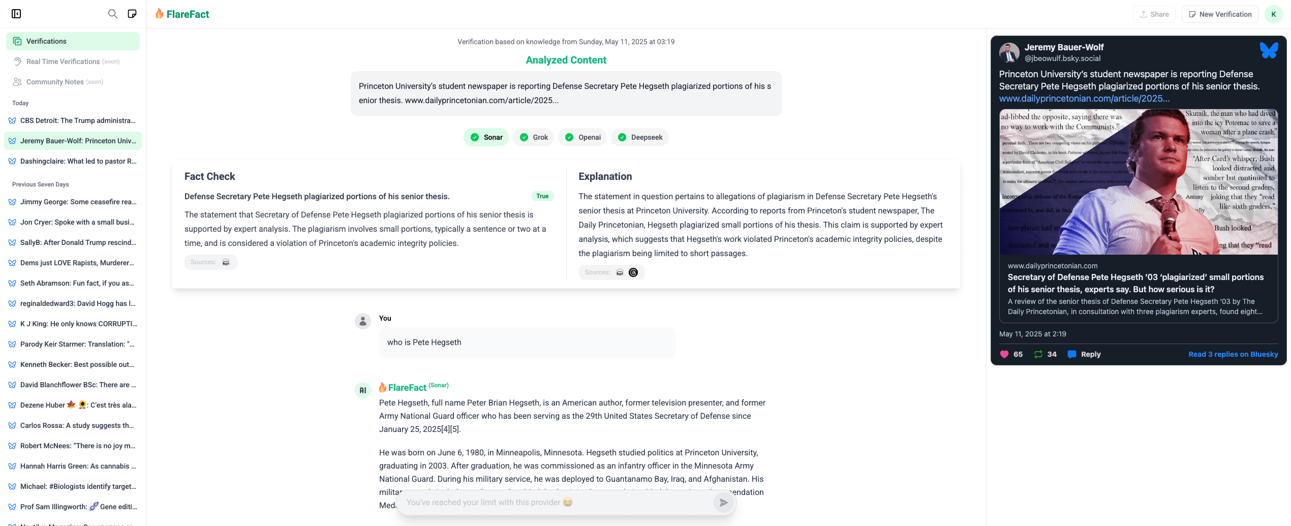 Screenshot of Trump news card